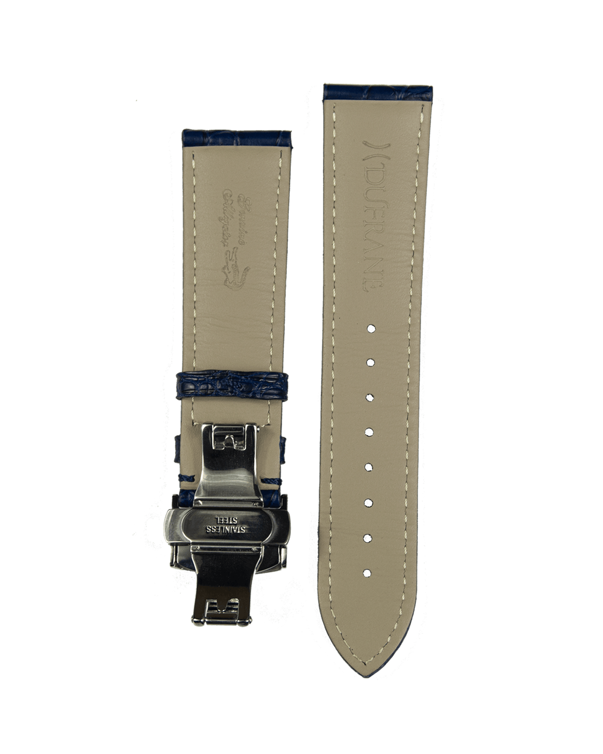 22mm Blue Alligator Strap with Black PVD Deployant Buckle - DuFrane