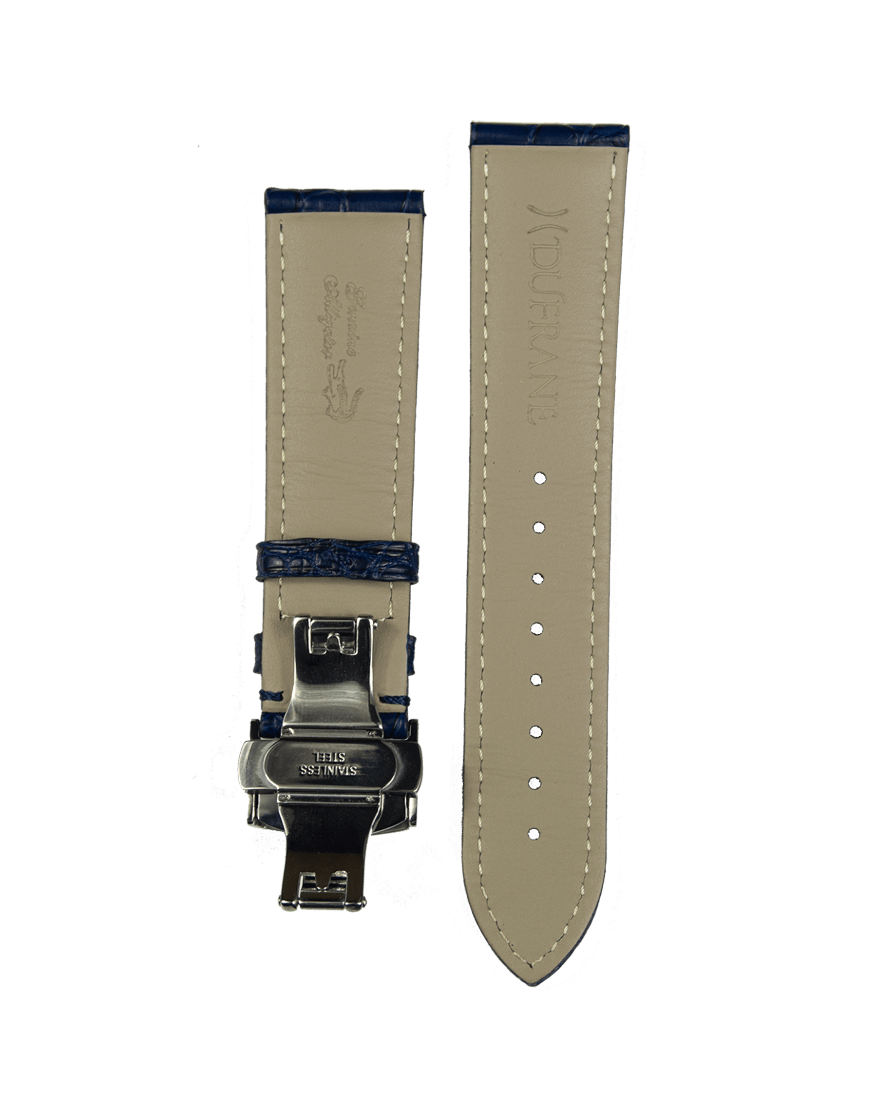 22mm Blue Alligator Strap with Black PVD Deployant Buckle - DuFrane