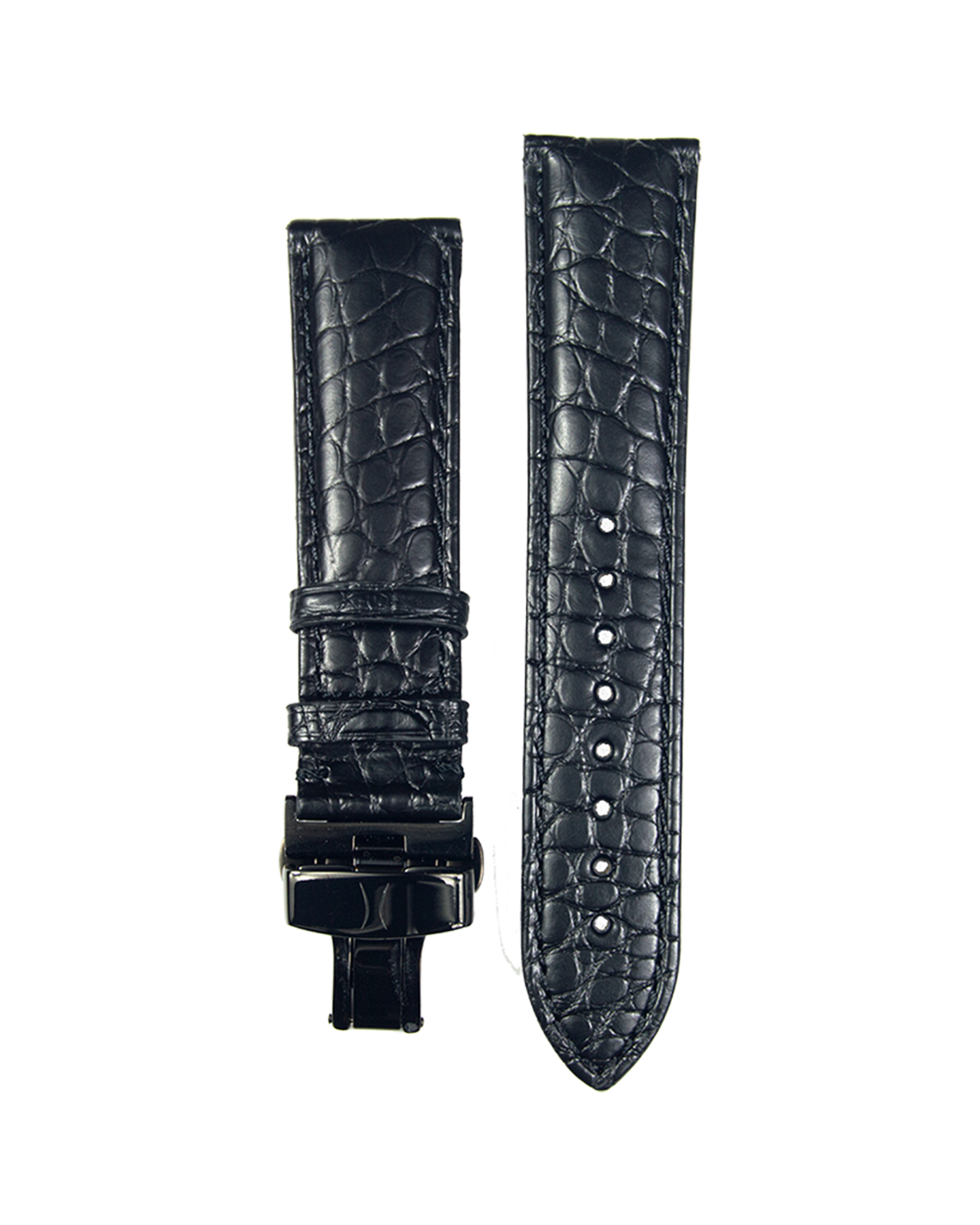 22mm Black Alligator Strap with PVD Deployant Buckle