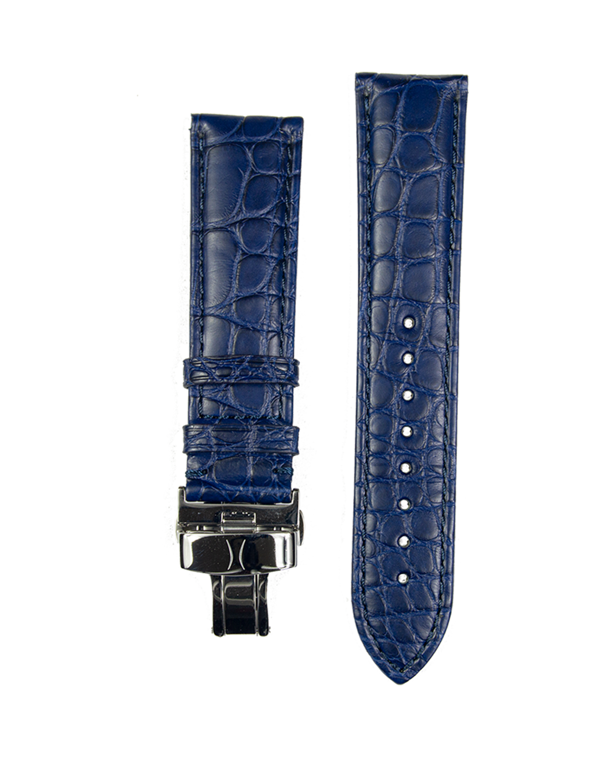 22 mm blaues Alligatorarmband mit Edelstahl-Faltschließe