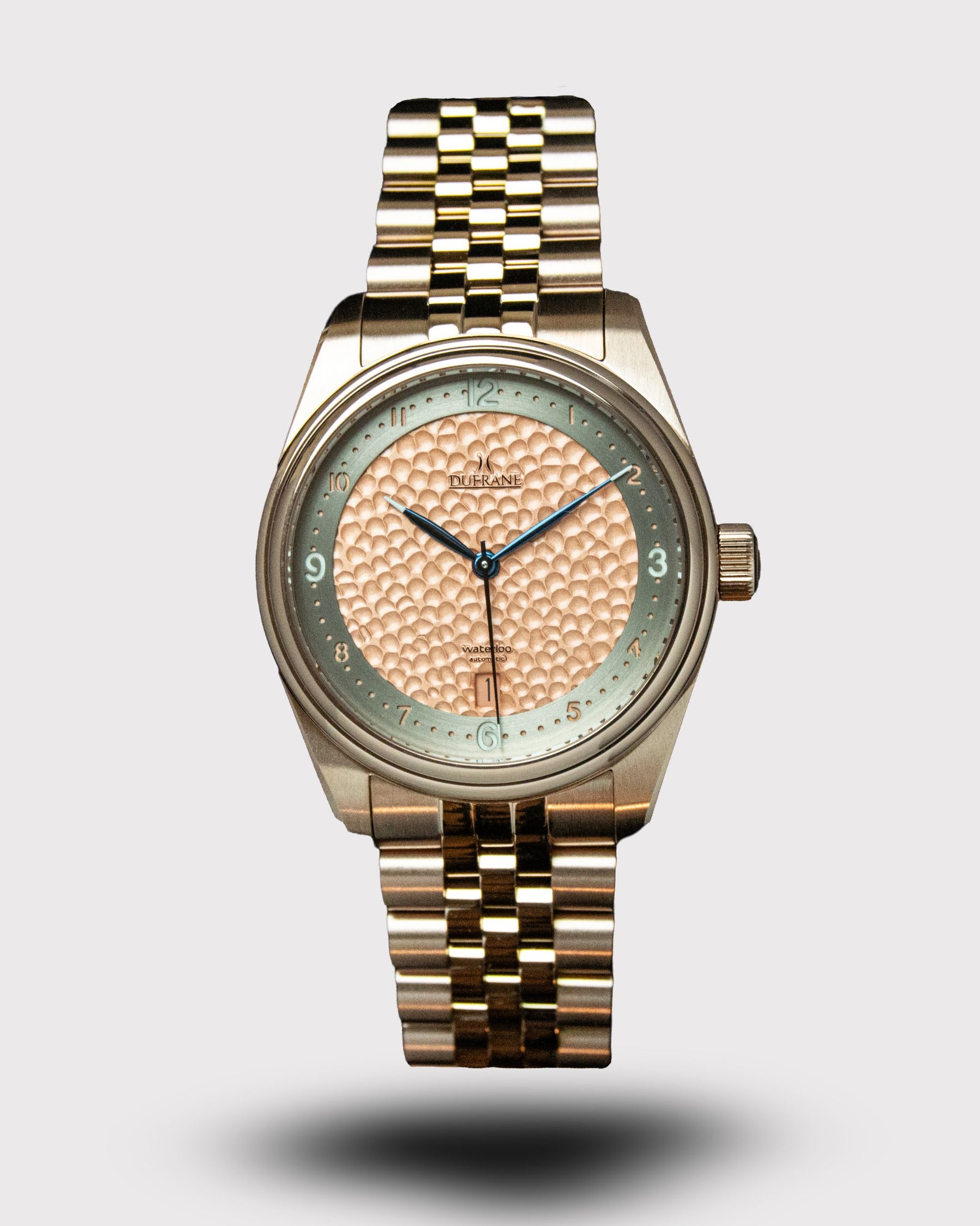 DuFrane Waterloo Watch & Elegant Timepiece Polished D|Pro Steel / Green Linen / SEL 5 Link Bracelet Steel (Includes Leather) DuFrane Waterloo Watch & Elegant Timepiece Polished D|Pro Steel / Green Linen / SEL 5 Link Bracelet Steel (Includes Leather)