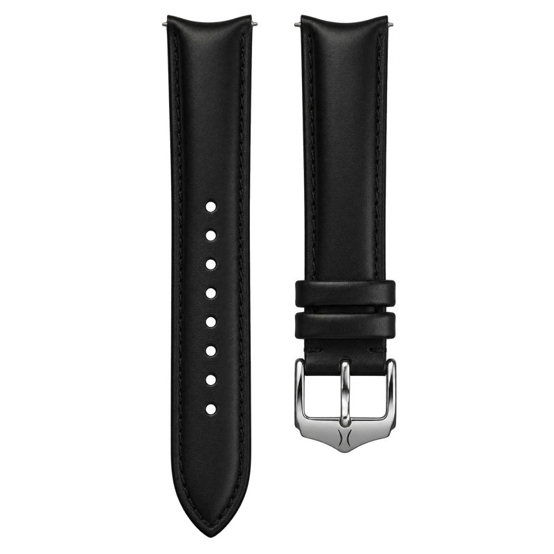 20mm Curved Leather Strap Black