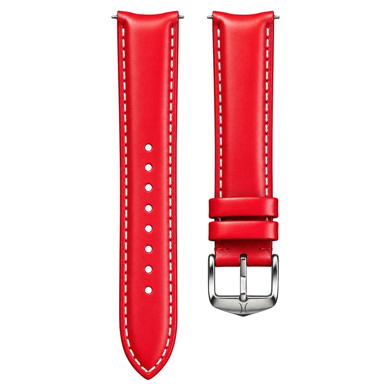 20mm Curved Leather Strap Red