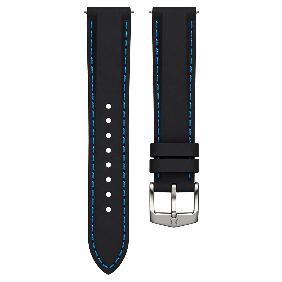 20mm Black Silicone Straps Blue Stitch