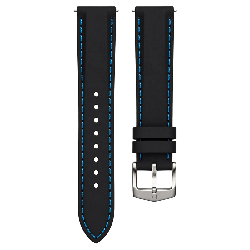 20mm Black Silicone Straps Blue Stitch