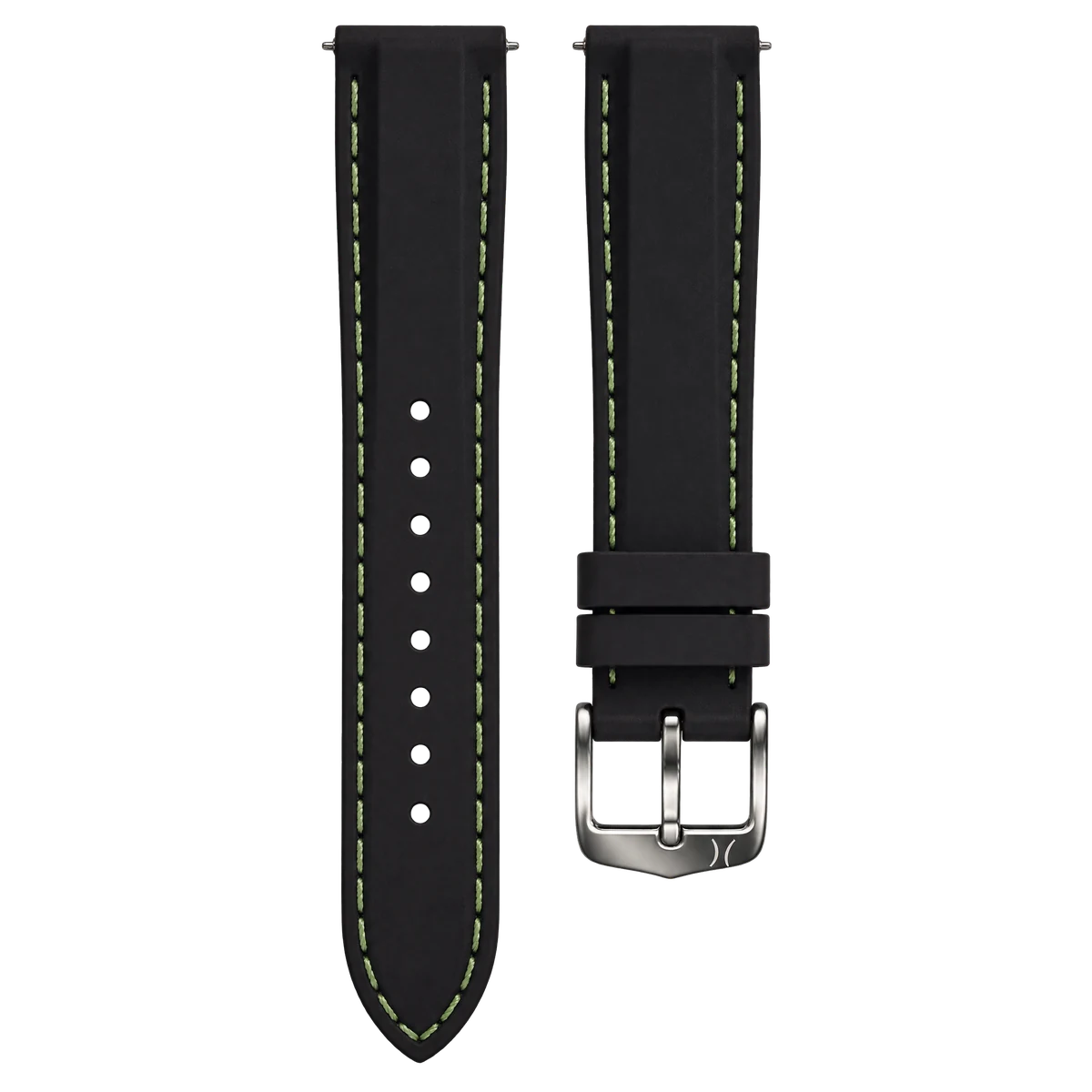 20mm Black Silicone Straps Green Stitch