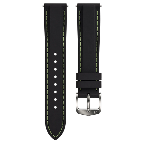 20mm Black Silicone Straps Green Stitch