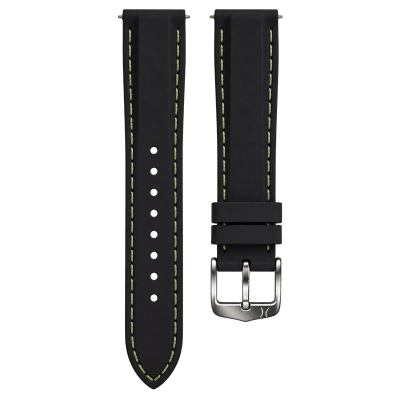 20mm Black Silicone Straps Green Stitch