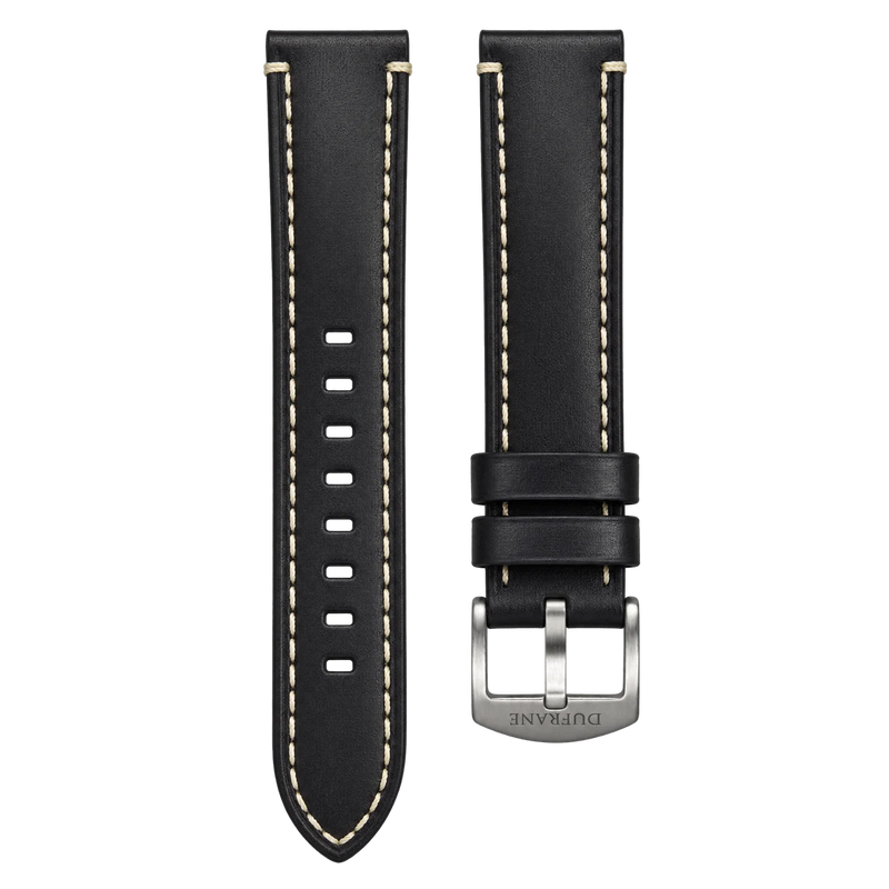 20mm/22mm Leather Strap w/Contrast Stitching Black