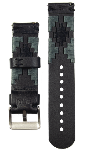 22mm Black Leather Strap - Gaucho (Grey) SS Buckle
