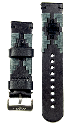 22mm Black Leather Strap - Gaucho (Grey) SS Buckle